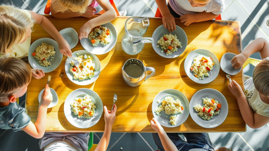 Bild: Kinder essen an einem Tisch